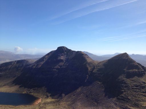 Looking back at the route in and the two Corbetts. We started at the base of the slope on the left.