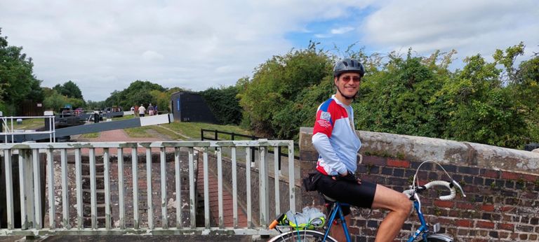 Jon by the Shropshire Union Canal, looking west from the same bridge