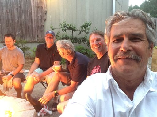 The last beer drinkers at the fire pit,          With L-R Eric Chuck Bob and terri
