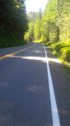 The road surface is this good all the way. No shoulder, but only 7 cars passed me over the 30kms of highway 30.