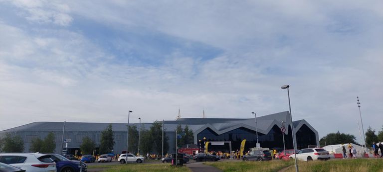 Riverside Museum, formerly named the Glasgow Museum of Transport. Opened in 2011.   Today there was a cancer charity run.  https://en.wikipedia.org/wiki/Riverside_Museum