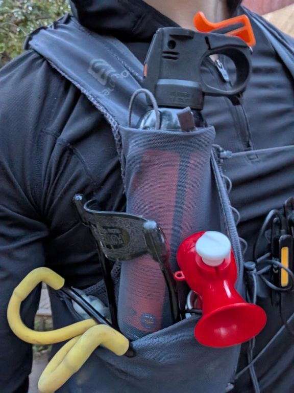 bear spray, slingshot, air horn and still ran into the bear and had to detour