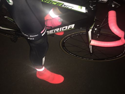 New oversocks keeping me visible, safety first.