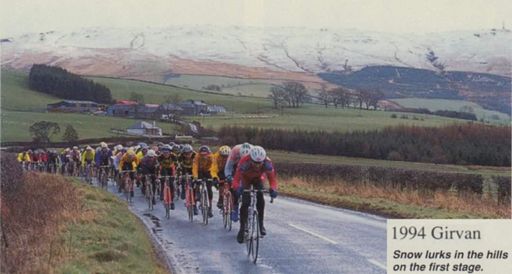 30 years ago, and I still remember getting hammered in this race. One team mate on the front just softening up the rest of us. Apparently, it never snows in this part of Scotland!!!