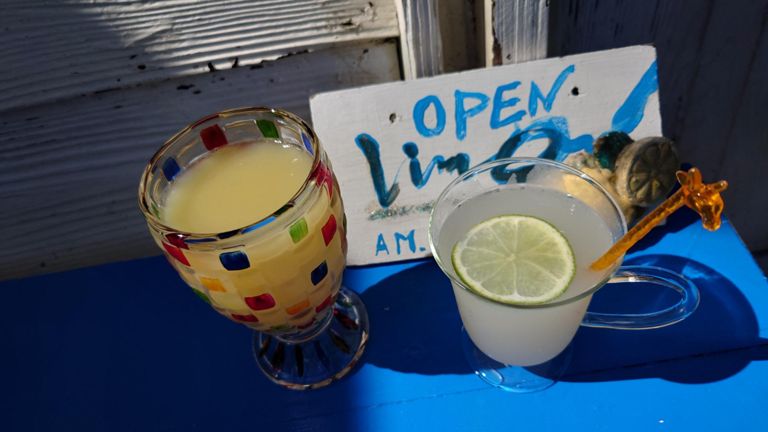 ルートをちょっと外れて大三島リモーネで休憩。左は本日のストレートジュース、右はレモンだけの炭酸水割。 どっちも甘くなく、運動中/運動後にもってこいでした😋