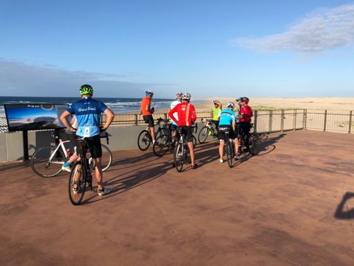Everyone at Burundi Pt, looking towards the big sand dunes.