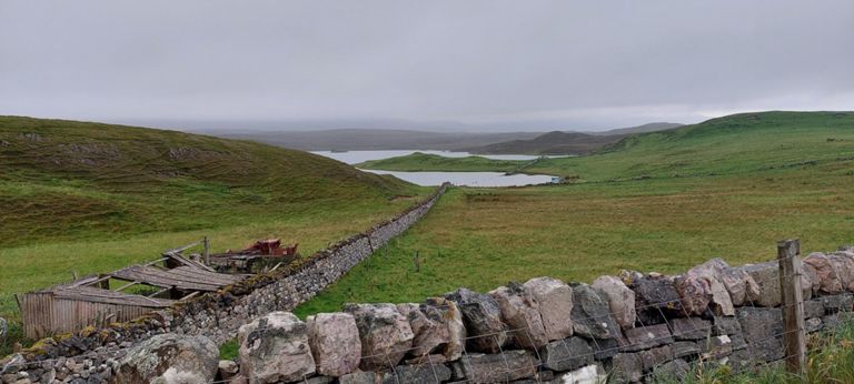 I commented to Lorraine that boundaries went right down to cliff edges, and in this case even across a lake, though there were no animals within. Lorraine advised the walls limited where specific owners' animals can roam. The extent of Loch Caladail may be seasonal.
