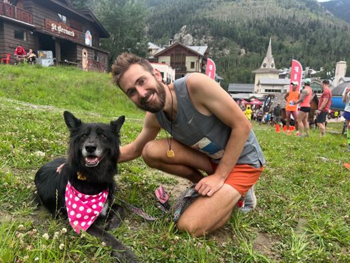 Reunited! Juniper gets stressed when I run without her.