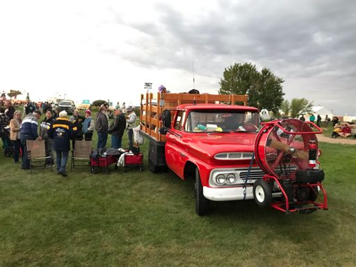 Big Red and about a dozen crew members