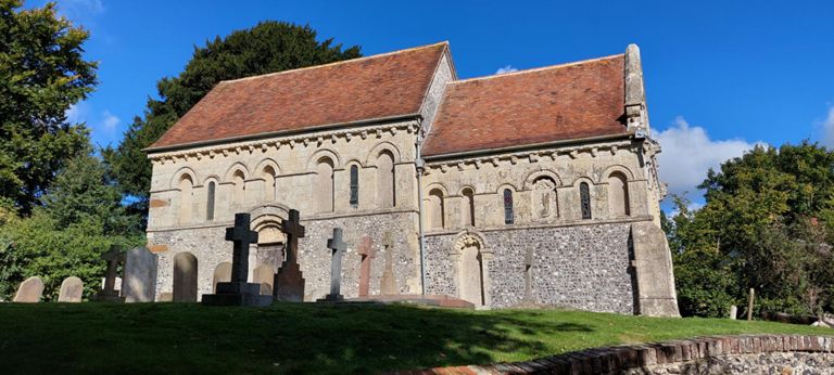 Grade I listed St Nicholas, Barfrestone.
https://en.wikipedia.org/wiki/Barfrestone