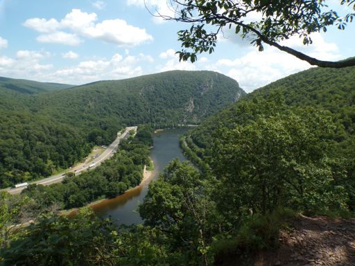 view looking downstream along Delaware River toward Mt. Tammany