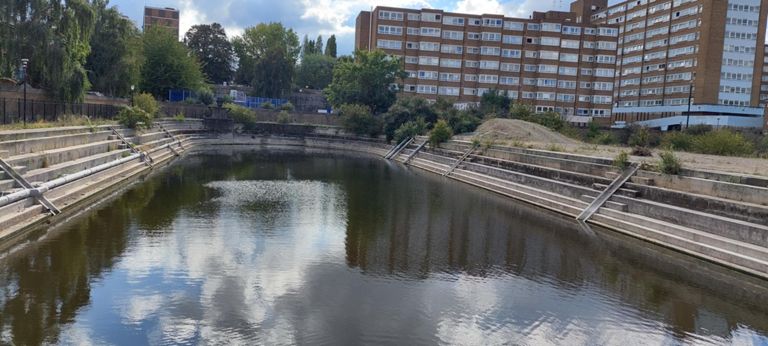 One of two side-by-side early 19th century Royal Dockyard graving/dry docks - used for ship construction and maintenance.  https://historicengland.org.uk/listing/the-list/list-entry/1212422?section=official-list-entry & https://en.wikipedia.org/wiki/Woolwich_Dockyard