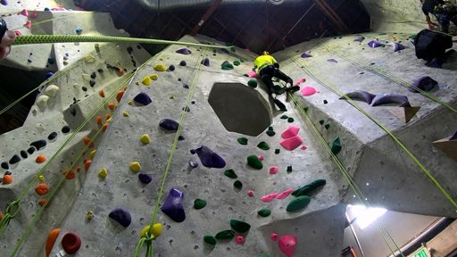 Climb 2 - Green 5.9 (S): I wanted to try one of the new 5.10b's in The Alcove next, but that area was busy with two parties, so I returned to this older route near The Cave on the Corner Slab where we had some space to work without conflicting with others.

The route starts on the most-overhung part of the wall, passes upward to the right of The Cave before traversing left above The Cave.  The jugs were small but decent, and in some ways I felt I climbed this better than I had on my first occasion on October 21.
