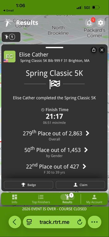 Cambridge Classic 5K-21:17 Chip Time