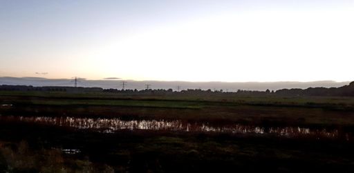 De schemer zet in boven de polder zuidelijk van Dordrecht