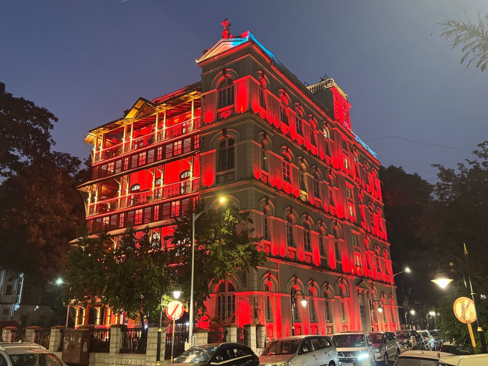 A building belonging to Port of Mumbai lit up