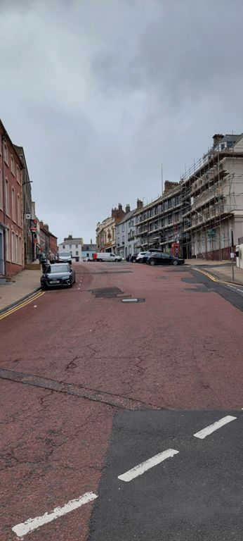 Berwick-upon-Tweed with the scaffolded Kings Arms Hotel on the right of Hide Hill.