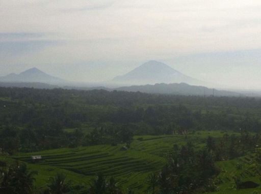 View of mount agung from Jatiluwih- no eruption today