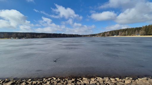 Geyerischer Teich mit dünner Eisschicht