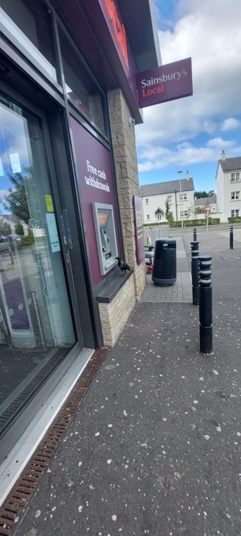 Sainsbury's Local, Langside Head Road, Dalkeith, where we got provisions and a blackbird thought it might also. The off-road cycle path became a road through Dalkeith Schools Community Campus sports ground, where very young children were being coached in football. Two 12 year olds were practising by themselves: "David Beckham" was consistently kicking and curving the ball towards a corner of the net. "Jordan Pickford" was equally consistent in defence.  A display of technical brilliance at such a young age.