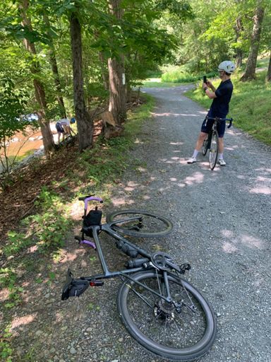 clambering out of a creek in cycling shoes is easy!