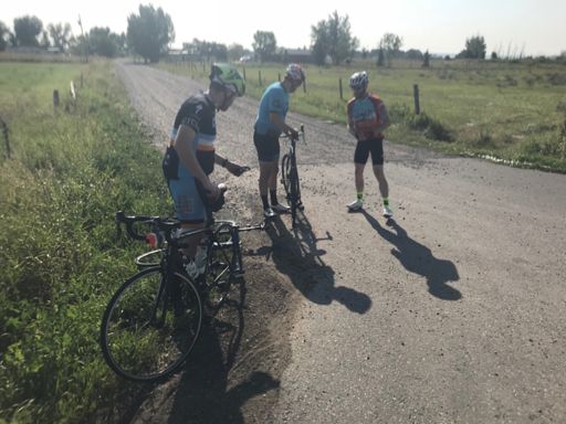 Road side repairs. Great ride with a great crew.