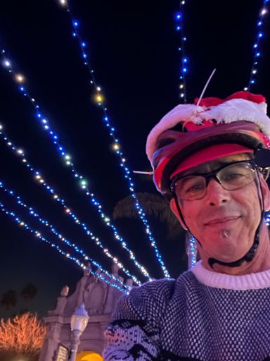 Holiday lights in the plaza & my zip tie “antenna” needs trimming! 