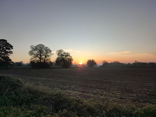 Sunrise from the A10 south of Ely. The road was almost empty at that time.