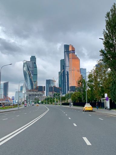 Almost empty streets leading to Moscow City.