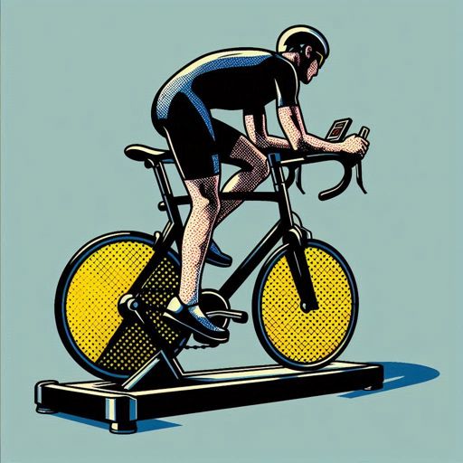Bild: Copilot (Prompt: Erstelle das Bild eines Rennradfahrers auf einem Rollentrainer im Stil von Roy Lichtenstein)