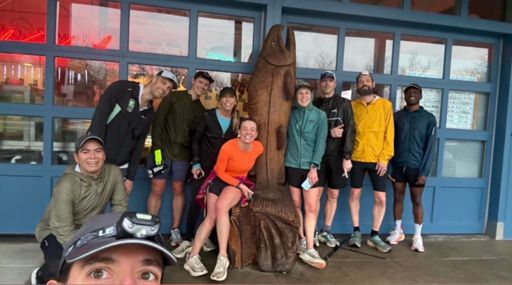 some of 12 mile crew, post-run under cover at fishermen’s terminal ☔️ 🐟 