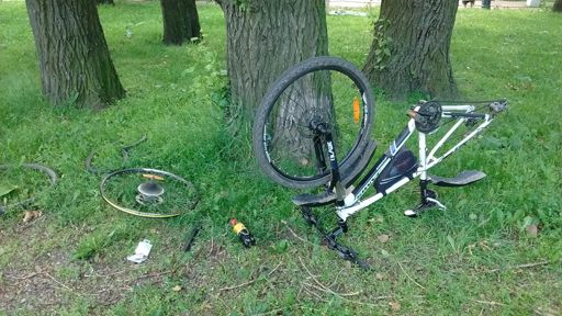 Как ни странно, но мой тщедушный насосик справился и накачал колесо вполне себе прилично. А то я на заправках никогда не подкачивал, не знаю как там, куда и что, и поэтому стесняюсь попасть в неловкое положение :-) Одно плохо - сильно испачкал руки, а лопухами хорошо оттереть их не вышло...