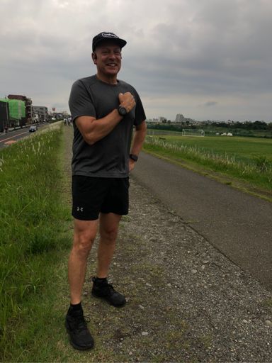 多摩川をランニングしてたPaul さん！すぐわかったw