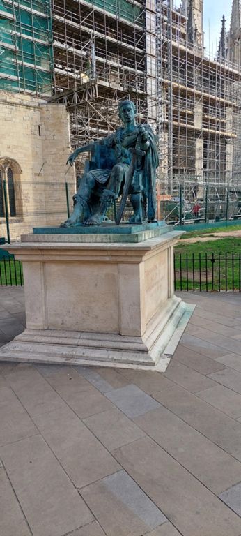 Statue outside York Minster's South Transept.  Constantine the Great (274-337) was proclaimed Roman Emperor nearby in 306.  His conversion to Christianity aided its establishment in what in now western Europe.
