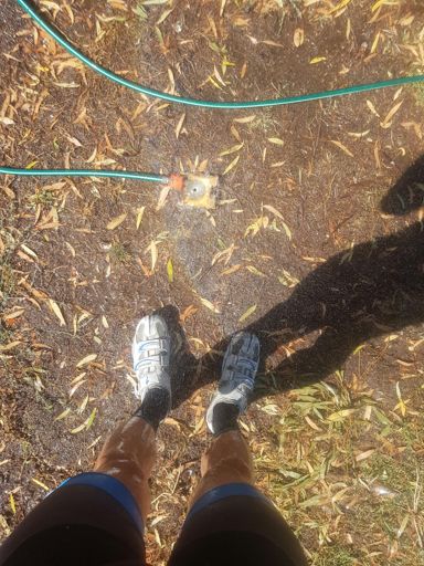 Trying to cool down under a friendly farmers sprinkler. Got a bottle top up here as well. Would have stopped without it.