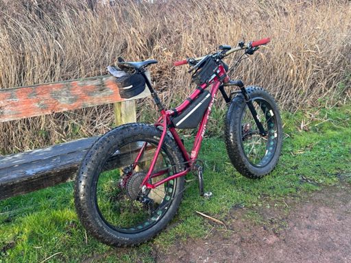 4.8 or 5 inch tyres the rear only just fit with the outside lugs trimmed off ! 