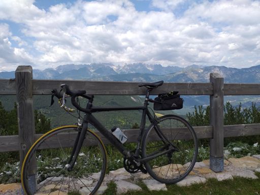 Speedy. Descending the Bondone, Vallagarina direction. Brenta Dolomites in the background.