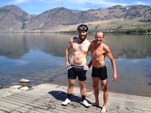 Ryan the beast in bids me in boxers after the swim .....just 50km to go