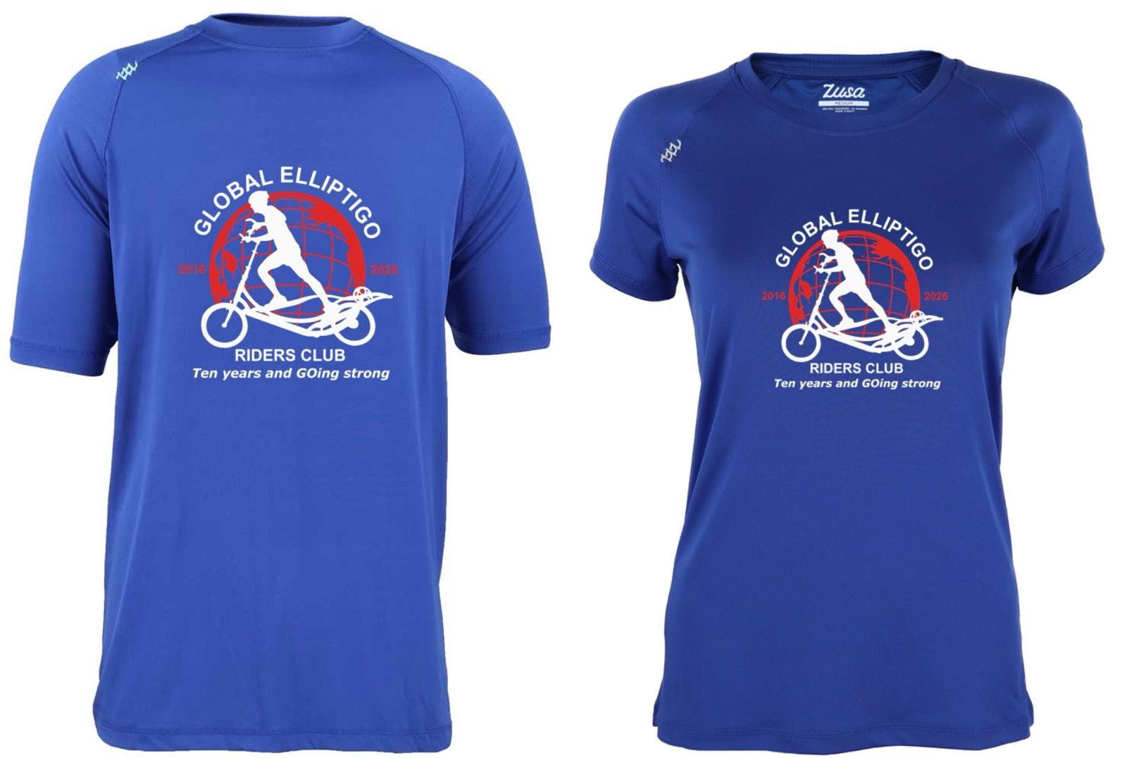 Available in both men’s and women’s styles, Zusa is a brand name associated with quality. 
If interested, send an email to “Swag AT Elliptigoclub DOT org” for more information. 