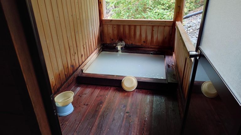 洗い場ない(石鹸禁止)し狭いけど、２、３日硫黄の臭いが取れないくらい濃い湯です👍