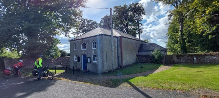 I was curious about the weight distribution on his mountain bike, which was fitted with front wheel panniers and I recall some type of light system.  He warned us to observe the diversion signs and not go through Norman then Horncliffe for the Union Chain Bridge which was and in still closed for renovation. http://unionchainbridge.org
