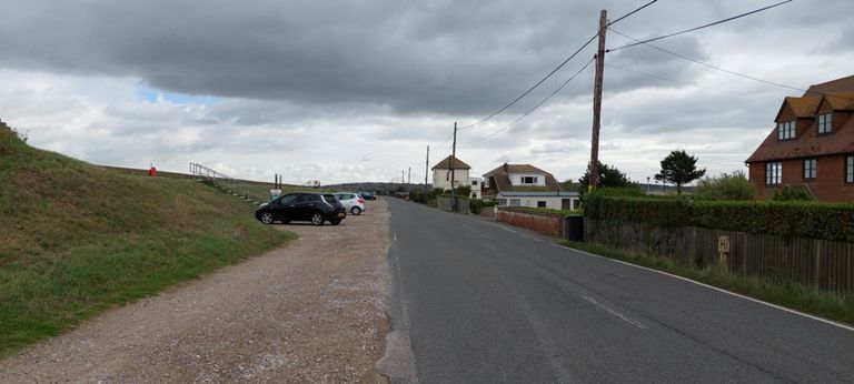 Our road: lower than the sea bank and sheltered from the wind