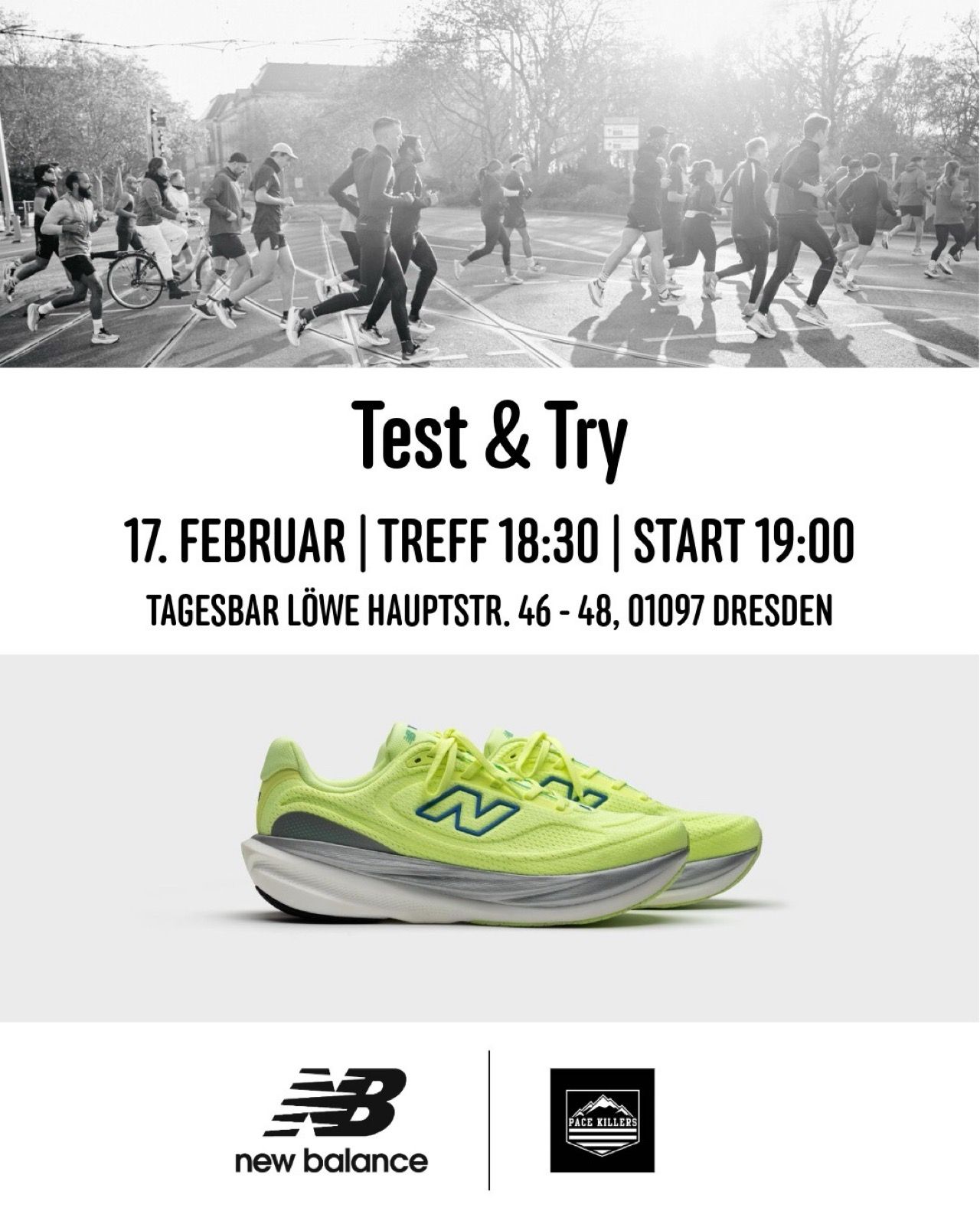 Am Dienstag, den 17.2. habt ihr die Möglichkeit beim Crew Run neue Modelle von New Balance zu testen. Schaut vorbei, wir freuen uns 🥳