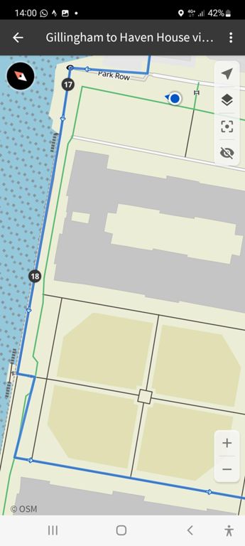 To note:  avoid this bit of the Thames Path by Trinity Laban's Faculty of Music - likely many pedestrians.  Go via the internal road through the campus instead.