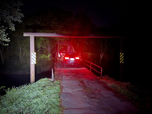 Normally, it's fisherman I'm sharing the roads with at 4 in the morning, but this morning it was hunters. I moved out of the way so they could cross the one lane bridge first since I wanted to take pictures of the oldest tree in Alabama while I was crossing it.