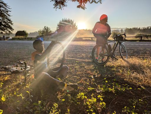 James fixes his pinch flat. He pinched 2 more tubes during the fix because his tire/wheel combo is impossible to work with.