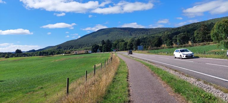 Cycle track beside the A95 before we turned onto the B9153