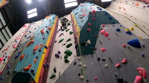Climb 4 - Green 5.10c (F): Stella had just climbed this route featuring large holds, and it looked like a route I might actually enjoy.  I did enjoy it more than the prior 5.10b, but my climbing wasn't as clean as I would have liked with my left foot slipping twice.  But, with the nice large hand holds, I knew I had a secure grip, so wasn't worried about falling off.  Near the top the route features a nice, wide stemming move to avoid an obvious barn-door.