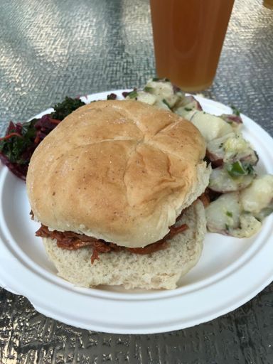 Post ride eats! Awesome Honey Lager to wash it down!