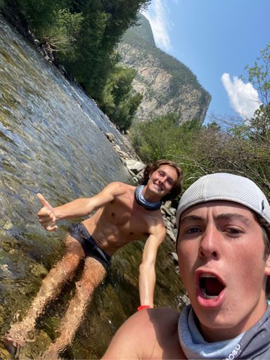A chilly bath in the Frisco River with Cal.